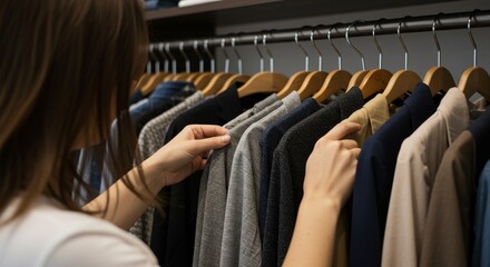 Photo of a Woman Choosing Clothes From a Closet with Various Colors