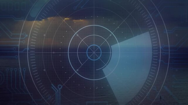 Upon HUD activation, transparent overlay fading rotating wedge scanning points for object detection