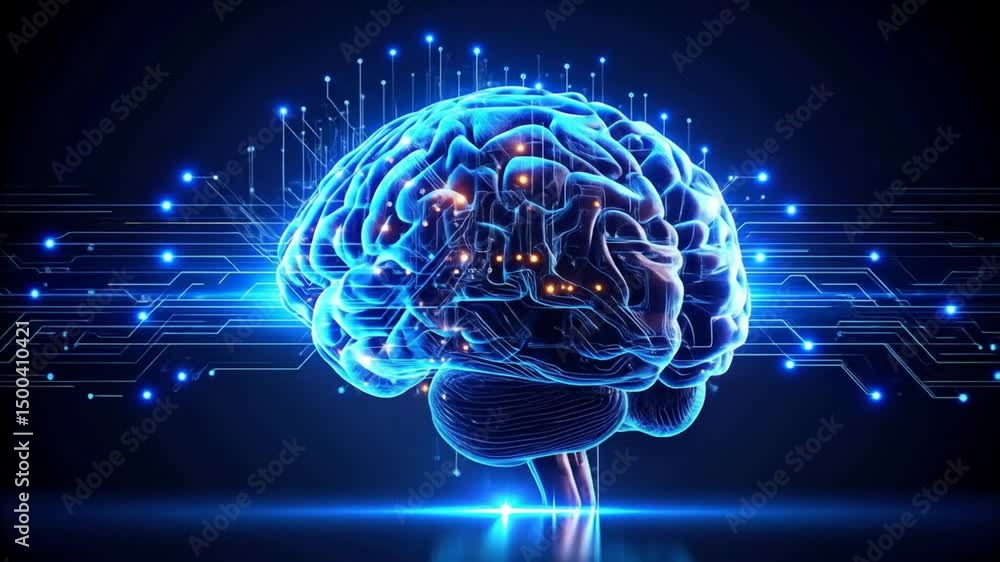 Poster futuristic ai brain connections: neural network technology visual representation