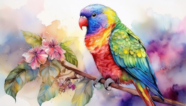 Bunter Loris in pastelligem Aquarellstil