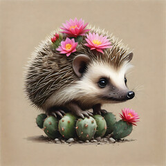 cactus flowerd hedgehog on cactus