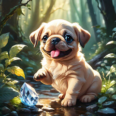 pugg happy over his newest treasure of quartz crystal gem