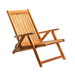 Modern Compact Wooden Beach Chair with a Natural Finish Isolated on Transparent Background