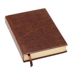 Obraz premium Brown leather journal with ribbon bookmark isolated on transparent background