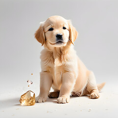golden retriever puppy, chilling with his crystal quartz