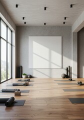 Modern Yoga Studio Interior With Exercise Equipment and Wooden Floor Photo