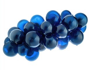 Cluster of glossy, deep blue orbs, resembling grapes or bubbles, against a plain white background