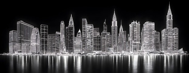 Cityscape night skyline reflection