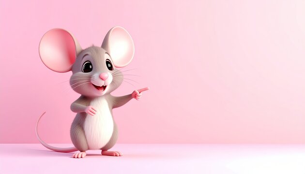 Cute cartoon mouse pointing.
