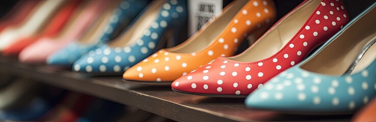 Colorful polka-dot high heels on a shelf