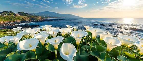 Coastal Calla Lilies Sunset Ocean