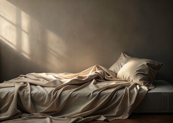 Minimalist Beige Bedroom Aesthetic: Cozy Blanket & Bedsheet Photography