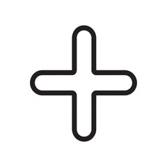 Fototapeta premium Rounded plus sign line art shows black minimalist addition symbol over white