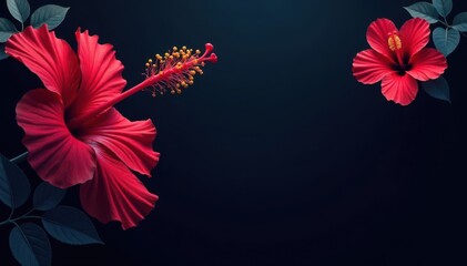 Bold hibiscus silhouettes, dark background, geometric arrangement, graphic, silhouette, style
