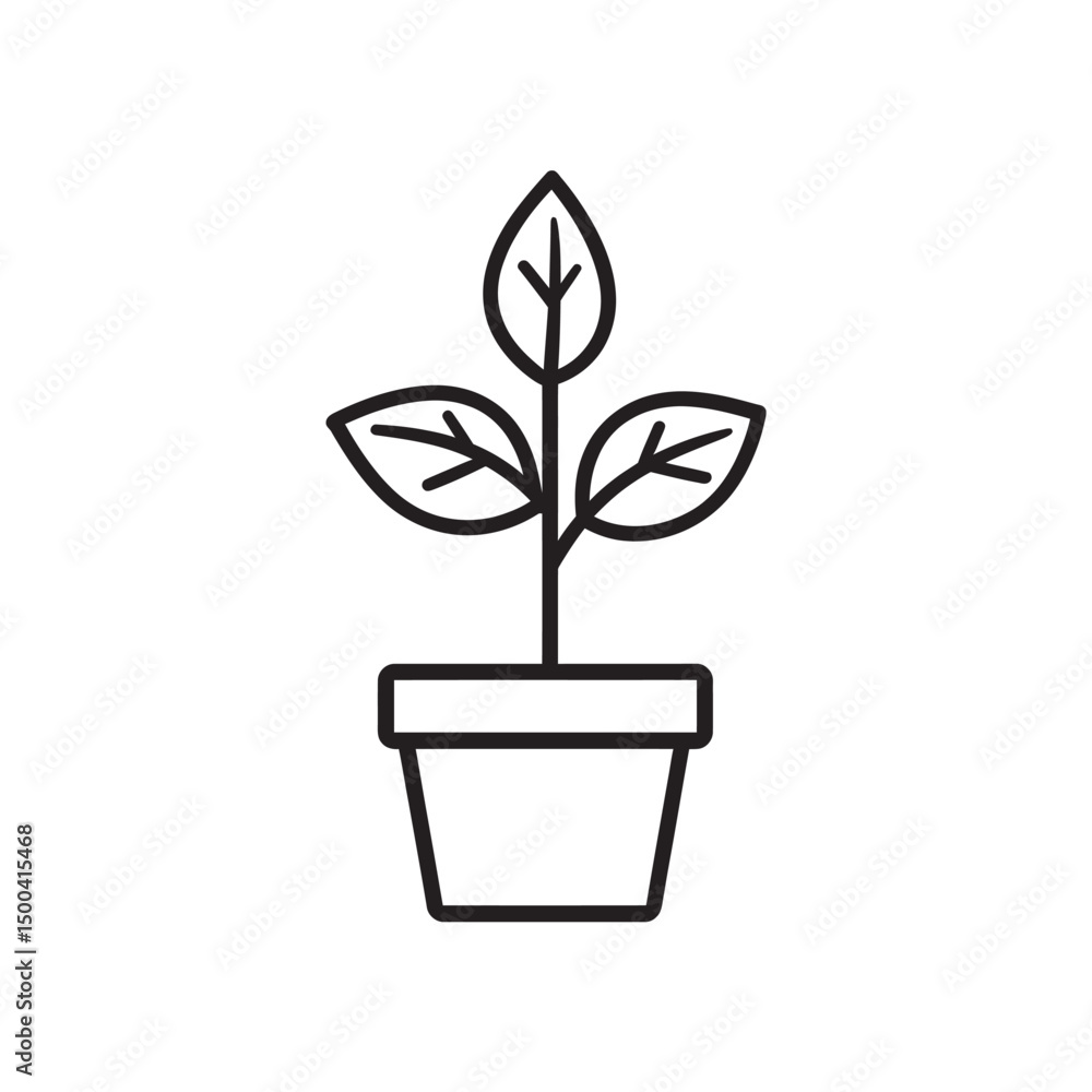 Aufkleber seedling with three leaves grows inside a decorative pot in a transparent vector