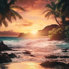 the sea with palm trees