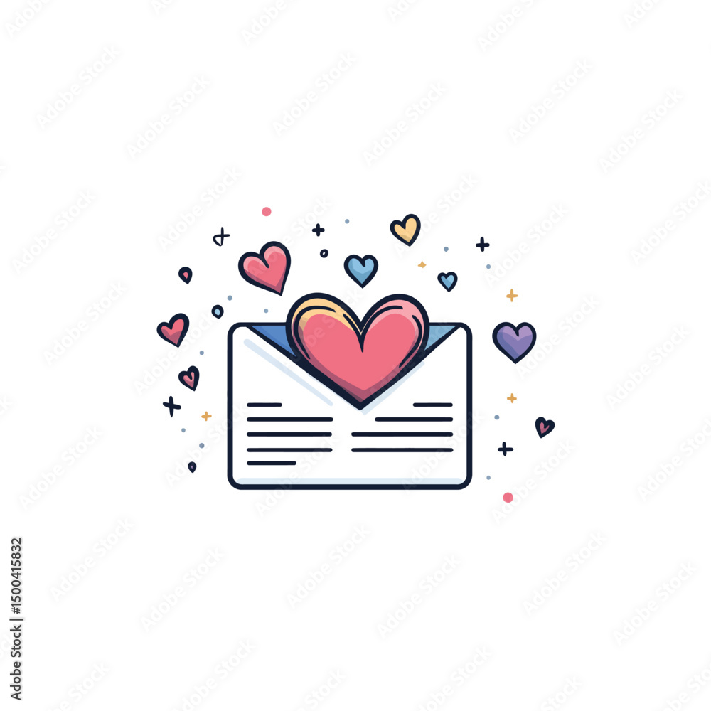 Poster sending love the open envelope overflows with colorful hearts on a transparent background