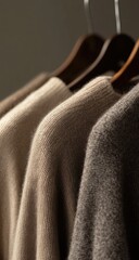 Soft, neutral sweaters on hangers