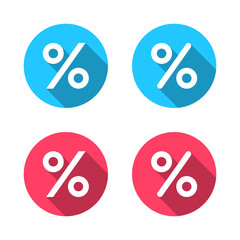 Percent, discount icon with long shadow. Percentage sign symbol