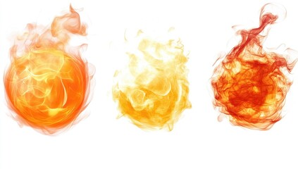 Three abstract fireballs on white background