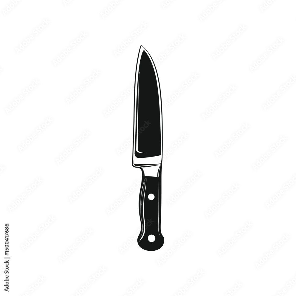 Aufkleber sharply defined chef knife stands vertically centered with elegant precision isolated against white 