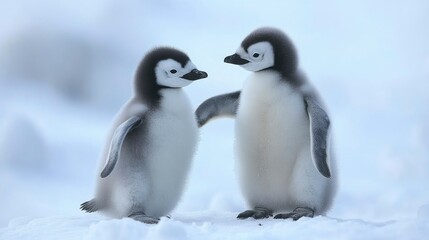 Obraz premium Two Adorable Emperor Penguin Chicks in Antarctica