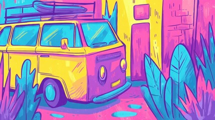 Pulmino estivo colorato, stile illustrativo