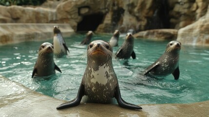 Playful Sea Lions Pool Zoo