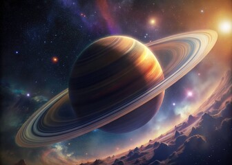 Saturn, Cosmic Depth, Rings, Gas Giant, Space, Planetary, Astronomy, Celestial, Universe, Outer Space, High Resolution, Deep Space, Nebula, Stars, Galaxy, High Depth of Field, Detailed, Realistic,