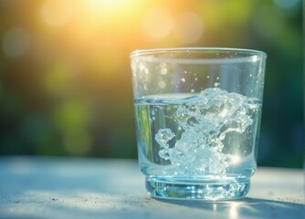 A glass of water with water splashing out of it.