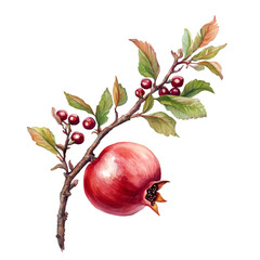 pomegranate fruit on white and transparent background.