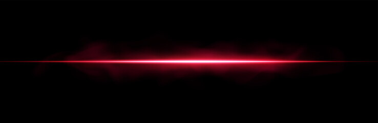 Futuristic red laser lines with glow, flare and smoke on black background. Neon light effect with sparkle, ray and digital beam. Abstract vector for tech, police or sci fi themes. Transparent PNG.