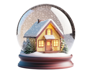Cozy Winter House Snow Globe Scene 3d red home    