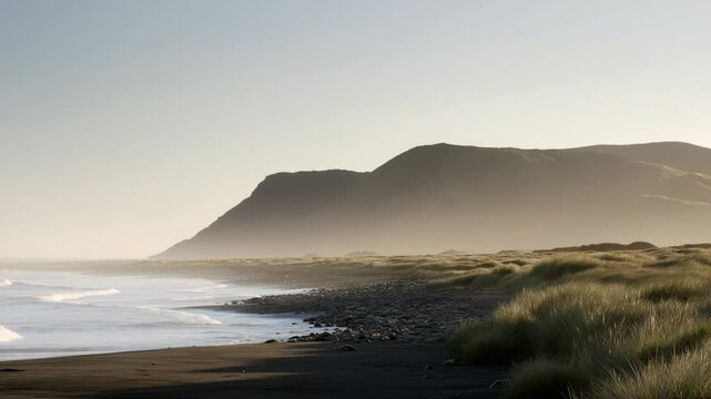 serene scene featuring new zealands marine mammals such as dolphins and seals resting on sandy beach