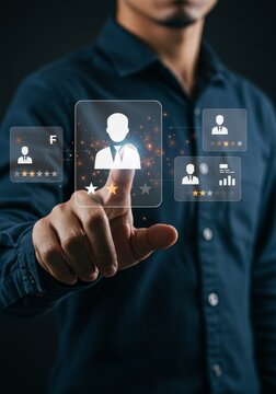 Photo of A Man Touching Digital Screen with User Interface Elements
