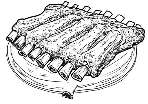 Costine di maiale disegnate a mano su piatto