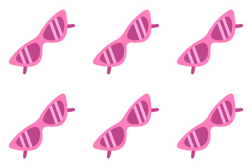 Seamless pattern of stylish pink cat-eye sunglasses on a transparent background. Fun and trendy summer design for apparel, packaging, and digital projects.

