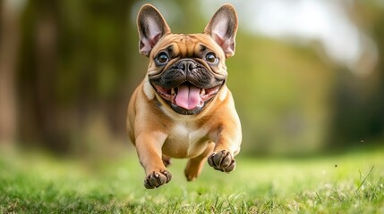 Joyful French Bulldog Running in a Green Park