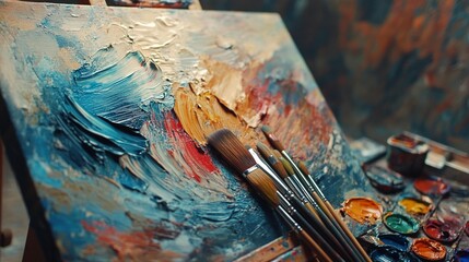 Obraz premium Vibrant Acrylic Painting, Colorful Brushes