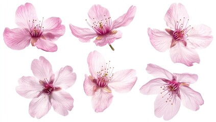 Six delicate pink cherry blossoms, isolated on white (1)