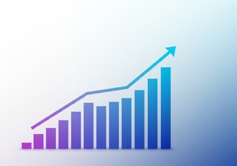 Abstract 3D Illustration Of Growing Upward Graph With Blue Purple Gradient