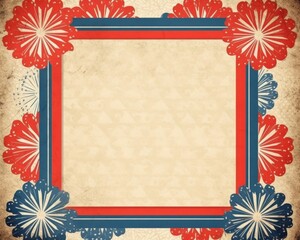 Obraz premium Cornice floreale vintage con sfumature rosso, bianco e blu