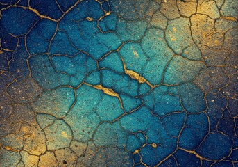 Abstract Background Golden Blue Crack Texture Artwork Illustration