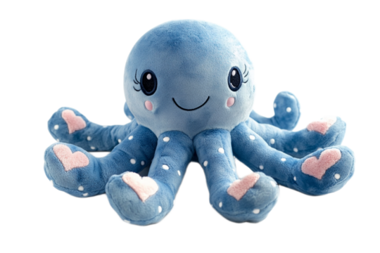 Adorable Blue Plush Octopus Toy Hearts sea kid fun
