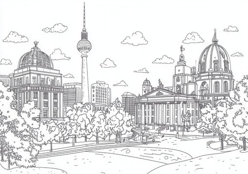 Skyline di Berlino in stile schizzo monocromatico