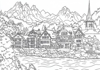 Paesaggio montano con case tradizionali