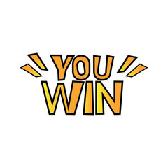 You Win Text with Comic Style Burst for Gaming Victory Screens on white background. Vector illustration.