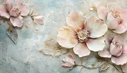 Pastel-toned, sculpted flowers on textured backdrop