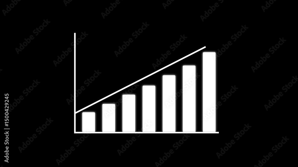 Poster bar chart with trending line showing data growth. animated bar chart with trending line on a black b