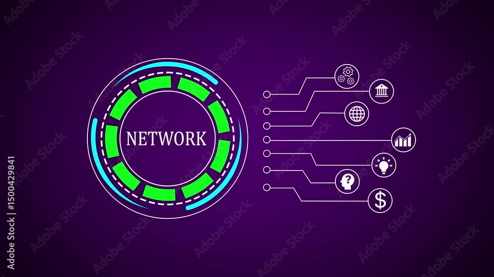 Poster crcular network animation digital connectivity. abstract network animation with circular graphic on 
